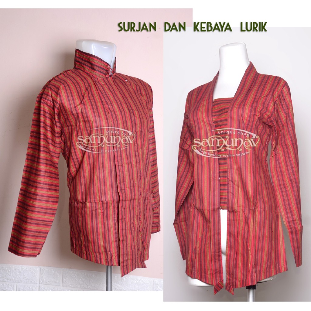 LURIK Surjan dan Kebaya Lurik Super Halus  Khas Jawa warna Merah