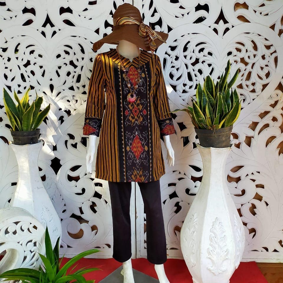 LURIK Blouse tenun kalimantan lurik warna kunyit baju kerja