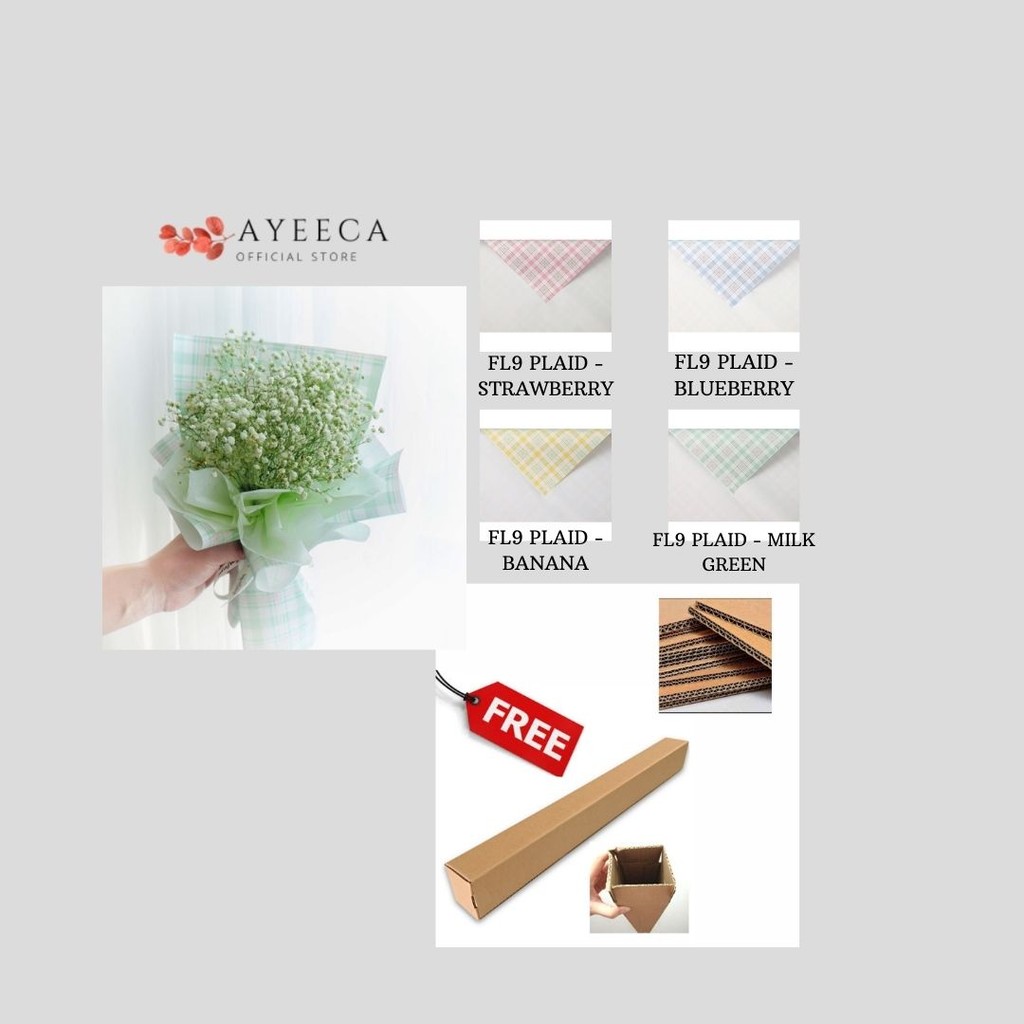 

AYEECA - (5 LEMBAR) - FL9 PLAID Kertas Bunga Buket Motif Kotak Modern Florist Cellophane