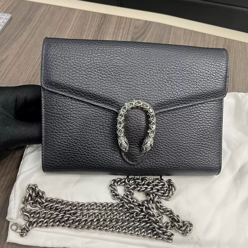 【bekas asli】（401231） Tas GUCCI Dionysus/gesper kepala harimau/tas rantai hitam/tas bahu/tas selempan