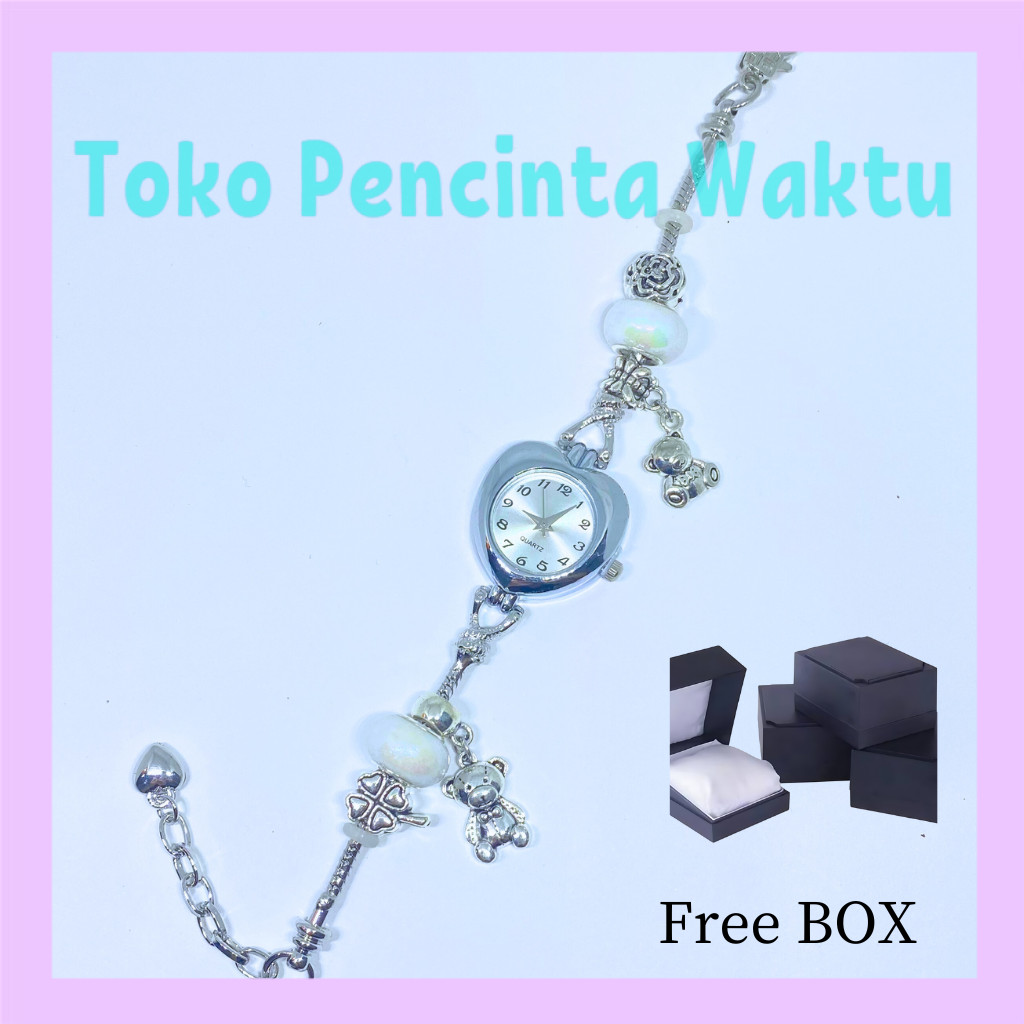 Penjualan Eksklusif-Kotak Gratis-Jam Tangan Wanita dengan Gelang Rantai Cetak Satu, Charms Berbentuk
