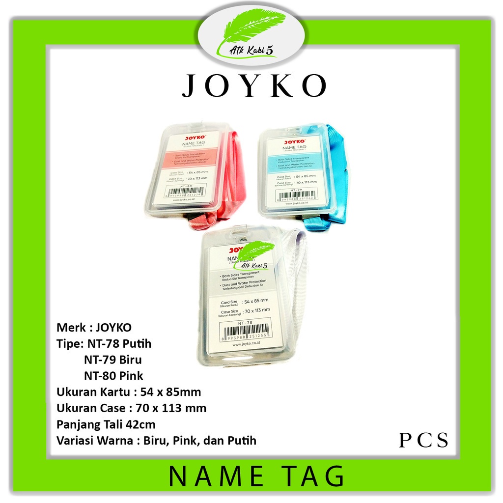 

JOYKO - Name Tag Warna NT-78 Putih NT-79 Blue NT-80 Pink - Pcs