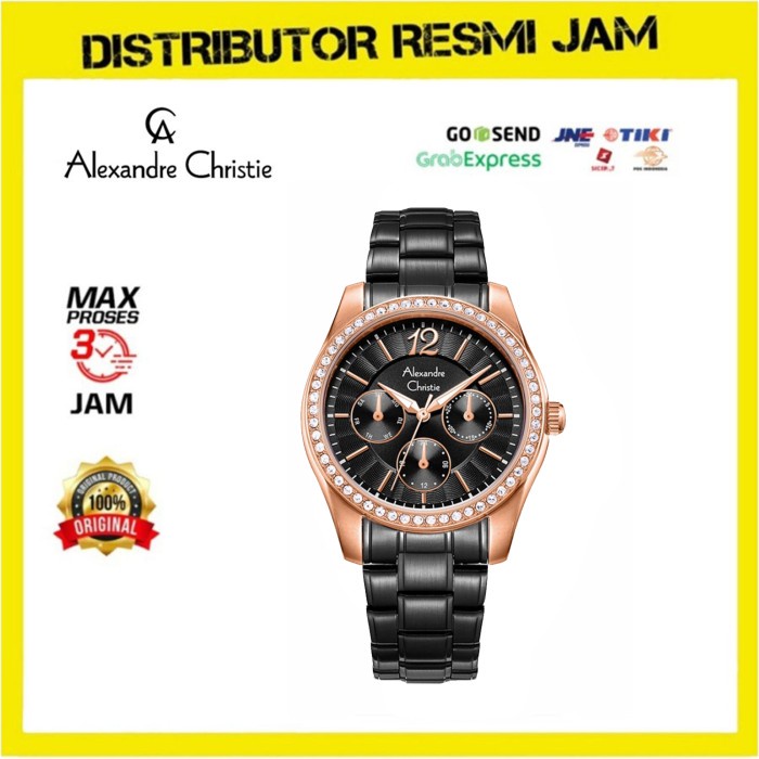 Jam Tangan Wanita Alexandre Christie AC 2645 AC2645 Black Rose Gold