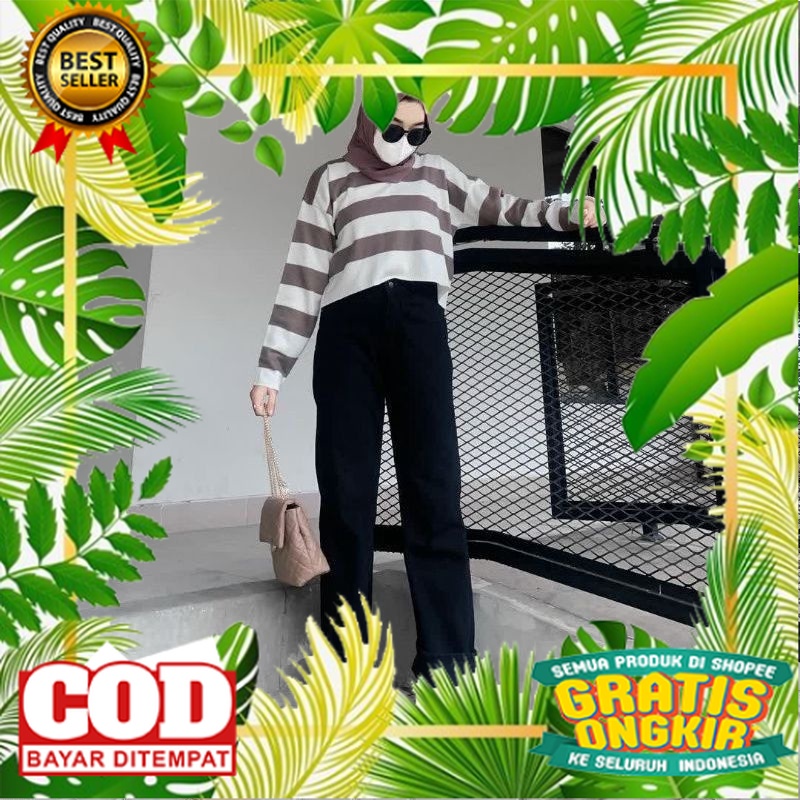 BAJU WANITA STYLYSH KEKINIAN TERMURAH /Bella Outlet - Fuji Crop Top Rajut / Blouse Rajut Fuji / Swea