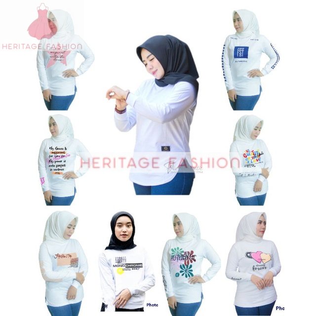 Heritage - PUTIH SERIES ~ Kaos Dinarry Fashion Jumbo // Baju Wanita Lengan Panjang Size M - XXL // P