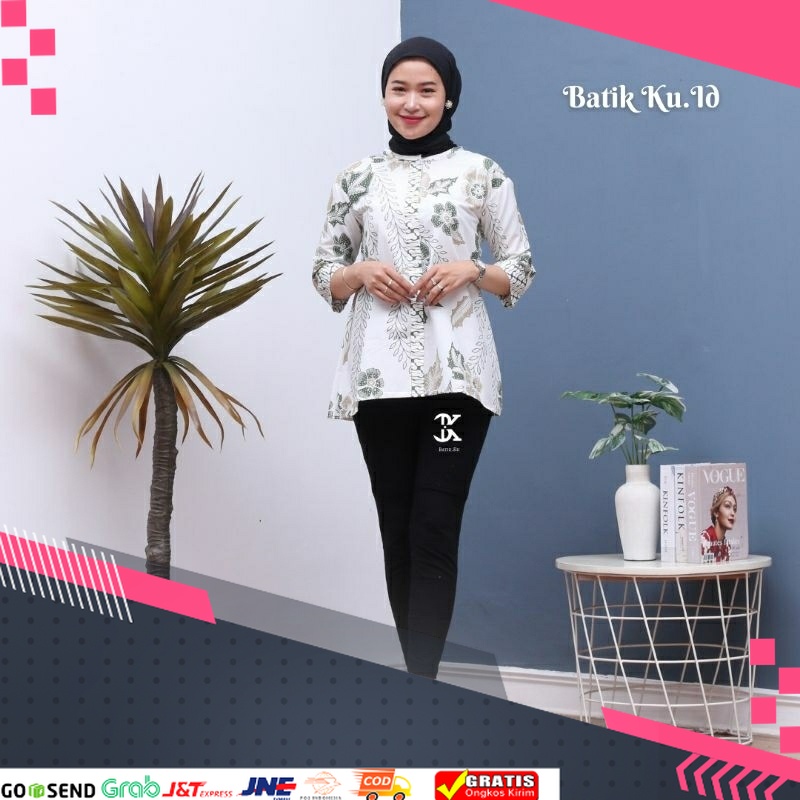 MOTIF BATIK BATU TERMURAH TERPOPULER /Batik Wanita Modern Lengan Panjang Kancing Depan Blouse Batik 