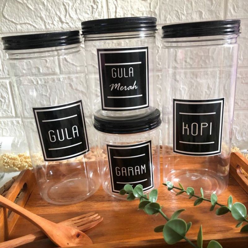 TOPLES BUMBU DAPUR TUTUP HITAM (ALUMUNIUM) MODEL MINIMALIS FREE LABEL STIKER