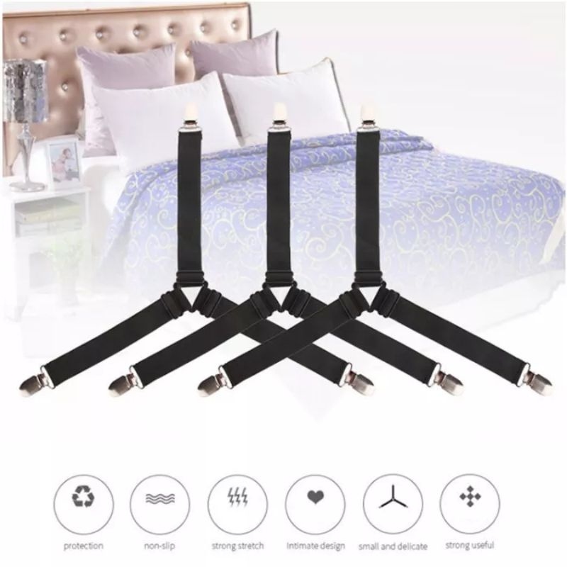 Pengait Sprei Jepitan Besi / Kaitan Sprei / Pengait Sprei Segitiga Karet 4 PCS