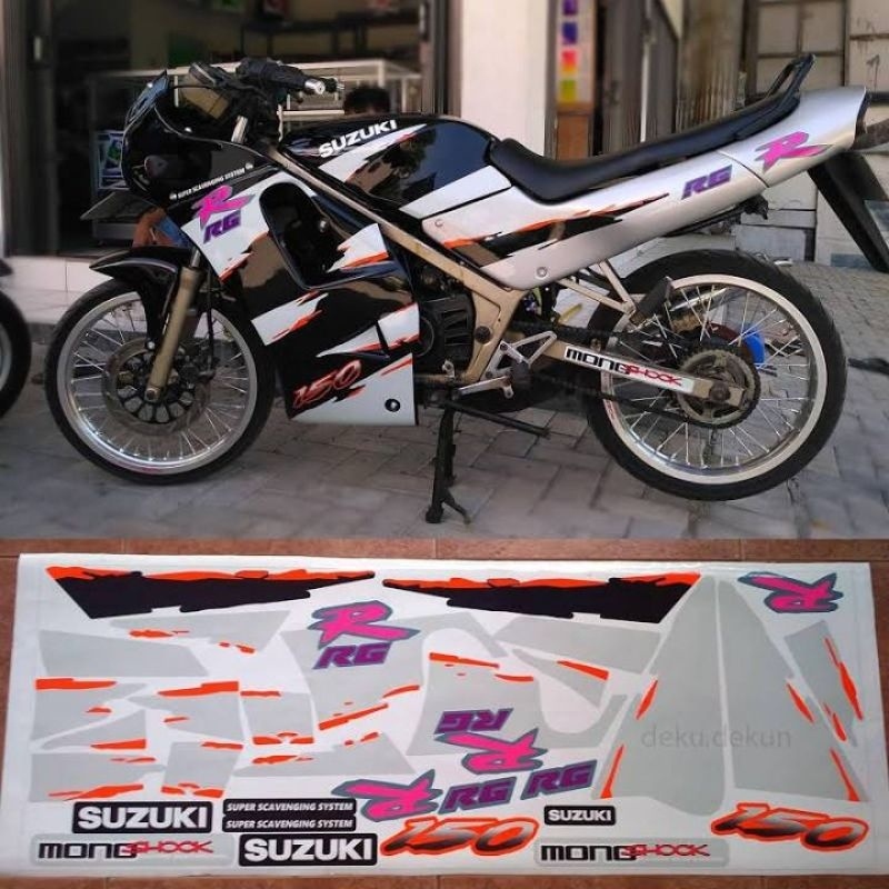 STRIPING STIKER LIS BODY MOTOR SUZUKI RGR TAHUN 1996-1997 SILVER HITAM - MERAH