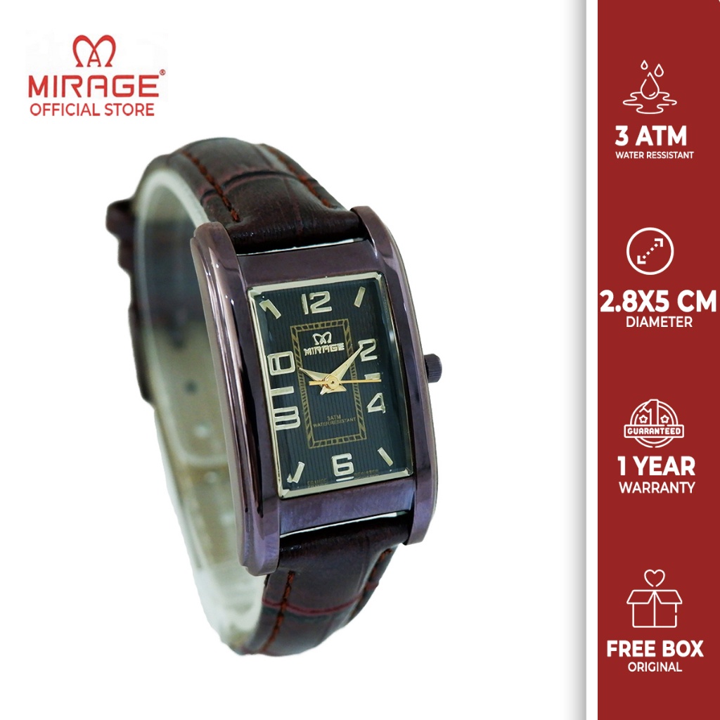 Mirage watch Official Jam Tangan Wanita Mirage 7396 L Fashion Coklat Tembaga Tali Kulit Maroon