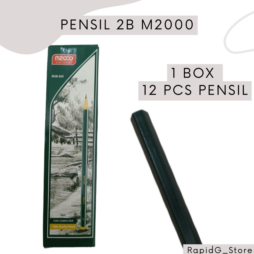 

1 Pack 12 Pcs Pensil Kayu 2B M2000 Warna Hijau For Computer