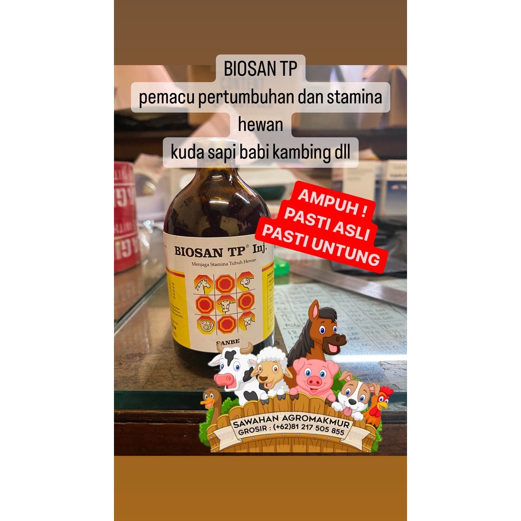 biosan tp 100ml pemacu pertumbuhan sapi kambing kuda babi biodin stamina sapi kuda babi anjing kucin