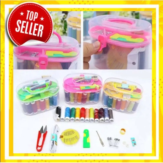 (TOPSELLER1) Kotak Box Set Alat Jahit Peralatan Benang Jarum Peniti Kancing Meteran Gunting Sewing K