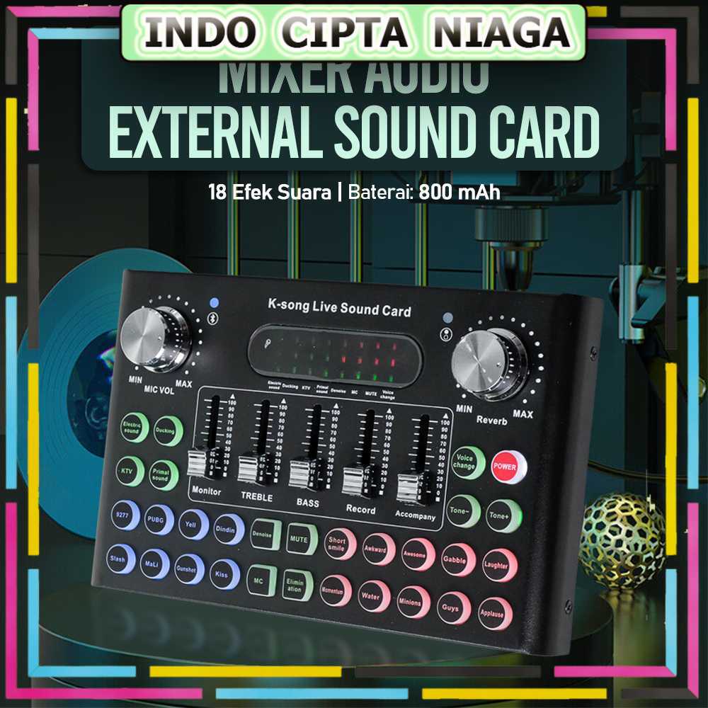 ICN - LEEDOAR Mixer Audio External Sound Card Live Voice Changer 18 Effects - F007C