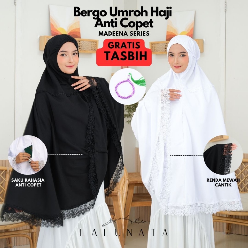 Yemdiskot - Lalunata Bergo Umroh Haji Jumbo Katun Premium Bersaku Anti Copet