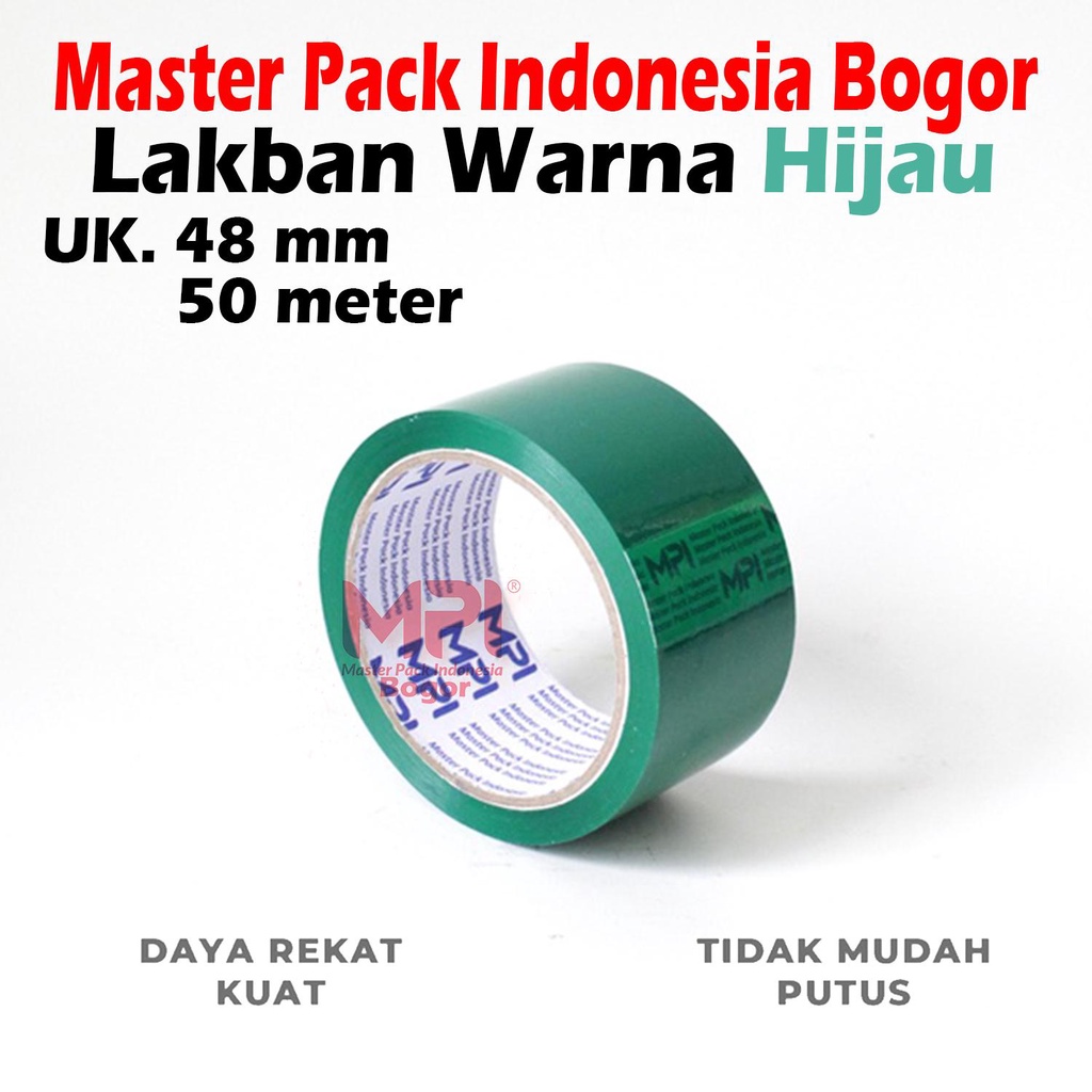 

Lakban MPI Warna Hijau 48mm x 50 Meter - Lakban Warna Master Pack Indonesia