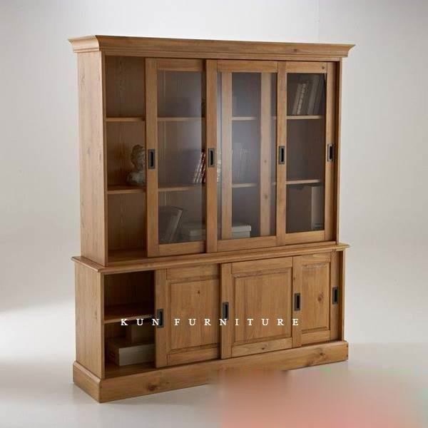 lemari buku serbaguna lemari hias kayu jati pintu sliding kaca