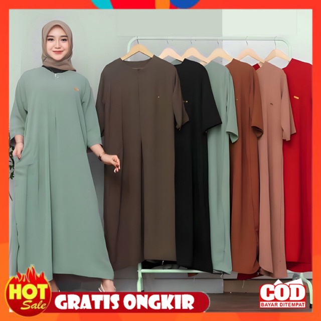 KAIN ADEM HALUS TEBAL / Aluna Dress Gamis Dewasa Polos Simple Semi Abaya Bahan Crinkle Airflow Busui