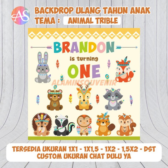 Backdrop Spanduk Banner Ulang Tahun Anak Tema Animal Tribal Jungle - Tanpa Foto