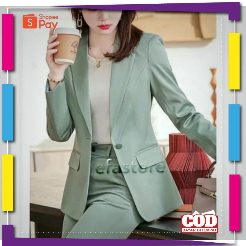 PREMIUM KOREAN STYLE / JAS BLAZER WANITA HIJAU SAGE / Blazer wanita hijau Sage