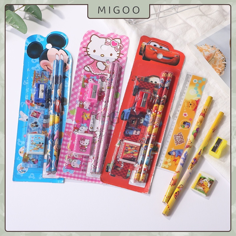 

MiGoo Stationary Set 5 in 1 Penghapus Penggaris Pensil Serutan Set Alat Tulis Pensil Mini Stationery Karakter Lucu 5 In 1 Paket Alat Tulis