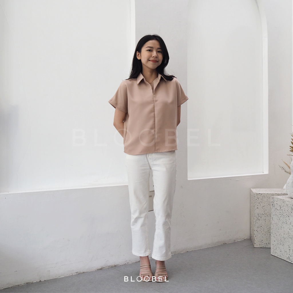 QALISYA LABEL-Bloobel - Orla Top Kemeja Basic Lengan Pendek Atasan Wanita Lengan Pendek