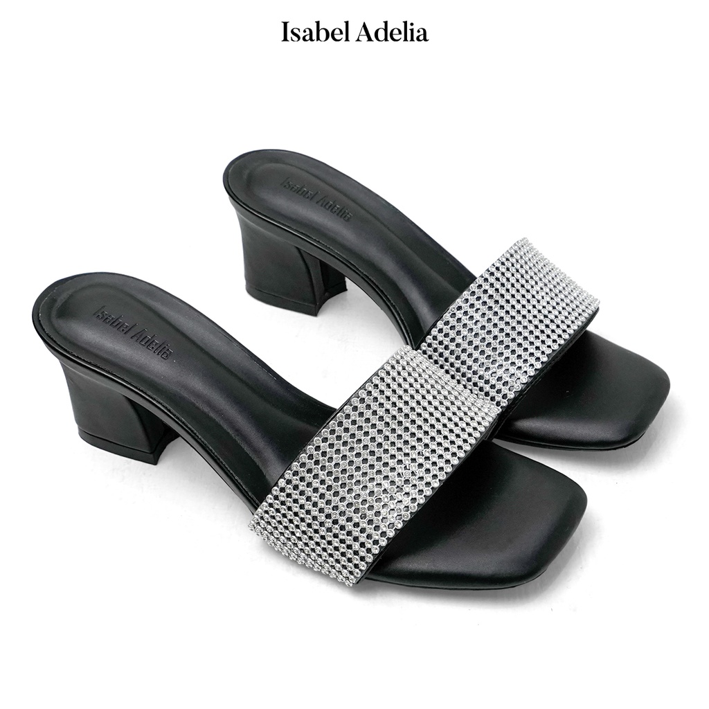 Isabel Adelia CALLA Block Heels Slop Wanita Hitam Latte Silver