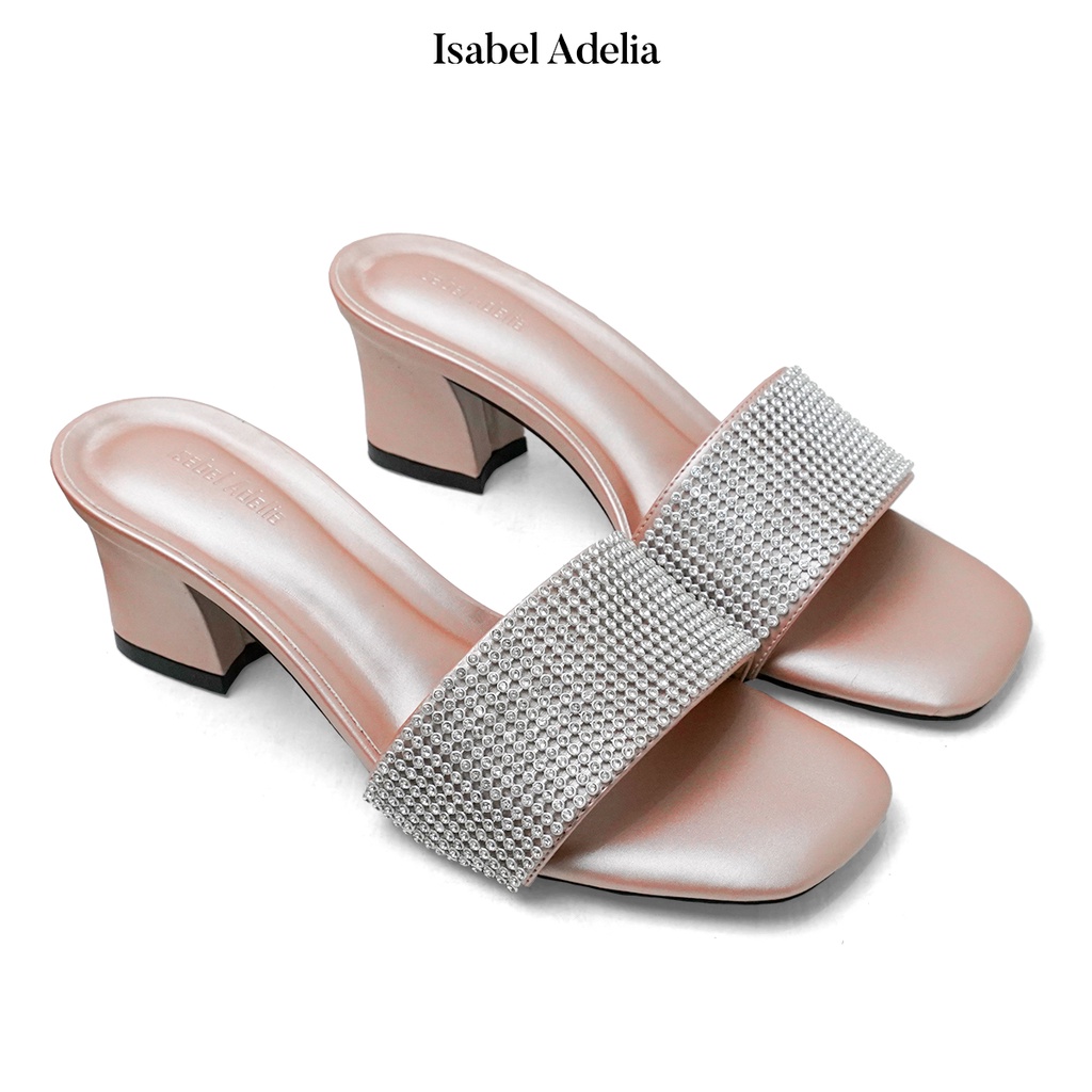 Isabel Adelia CALLA Block Heels Slop Wanita Hitam Latte Silver