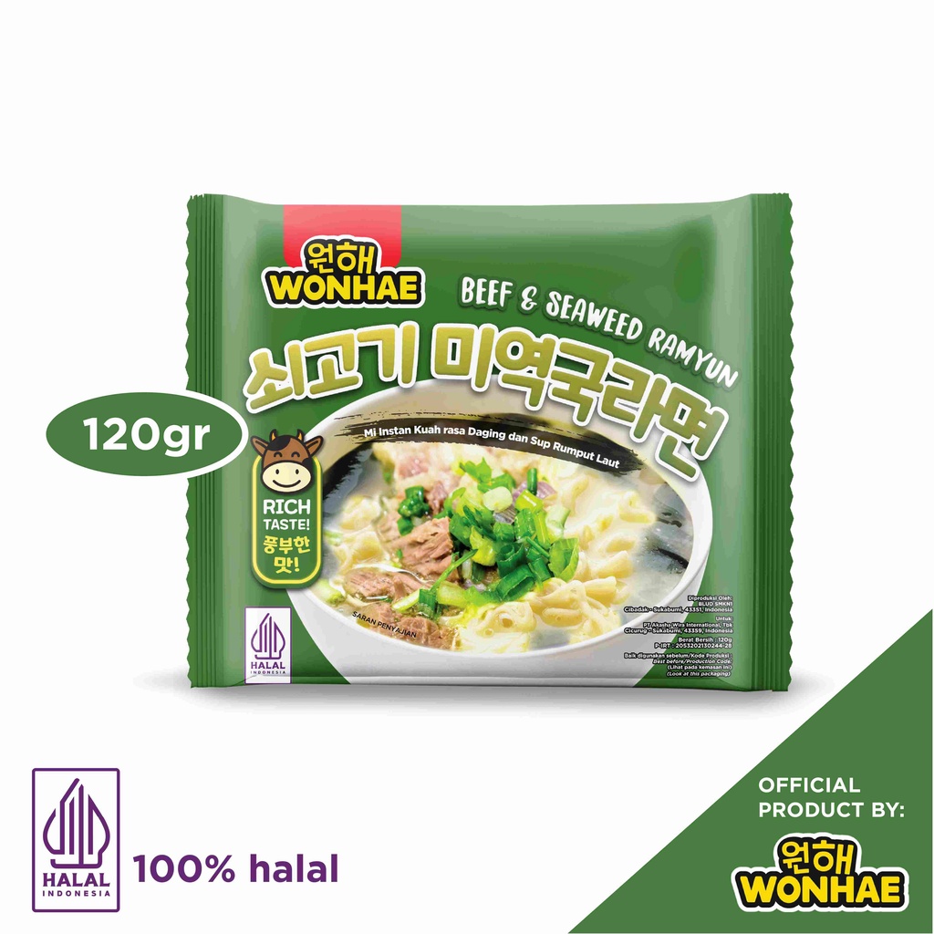 Mujigae by Wonhae Beef Seaweed Ramyun 120gr / Instan /  Ramyun / Mie Kuah / Rumput Laut / Daging / Mie Instan Korea / Makanan Korea Instan Halal