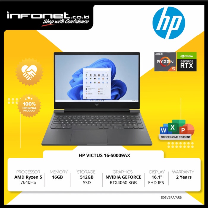 HP VICTUS 16-S0009AX RYZEN 5 7640HS 16GB 512GB RTX4060 16.1 W11 OHS