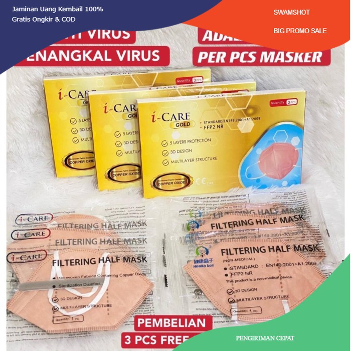 Masker anti virus KN95 3D Copper filter tembaga anhui health 1 pcs