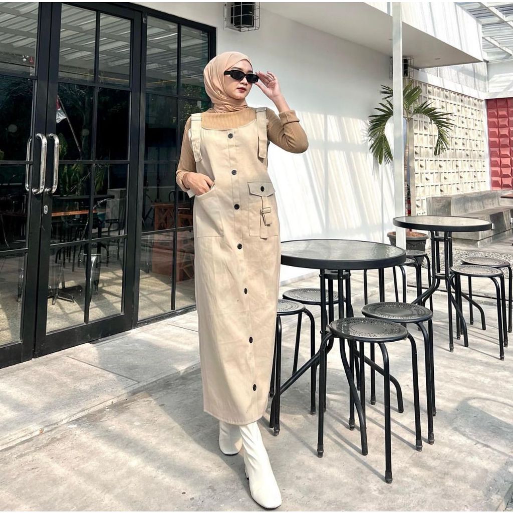 Ayunda Overall Cargo Wanita Katun Twill Street Jumpsuit Rok Casual