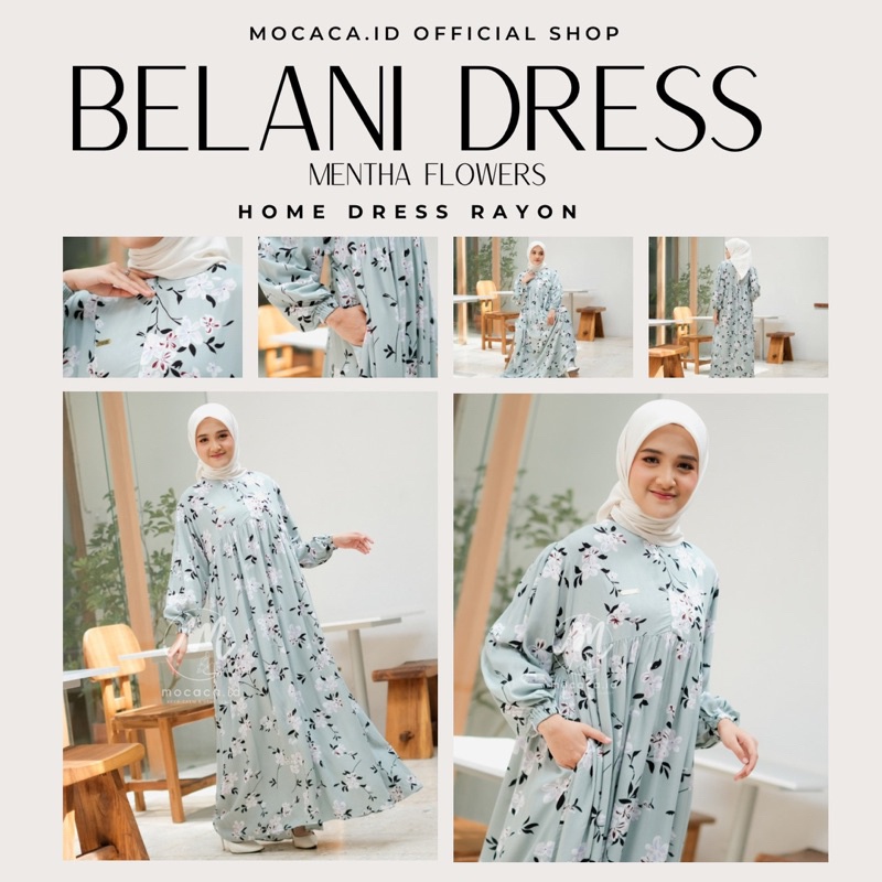 Belani Dress Cream Flower Gamis Rayon Motif Premium Lengan Balon Babydoll 3 Susun ada tali samping A