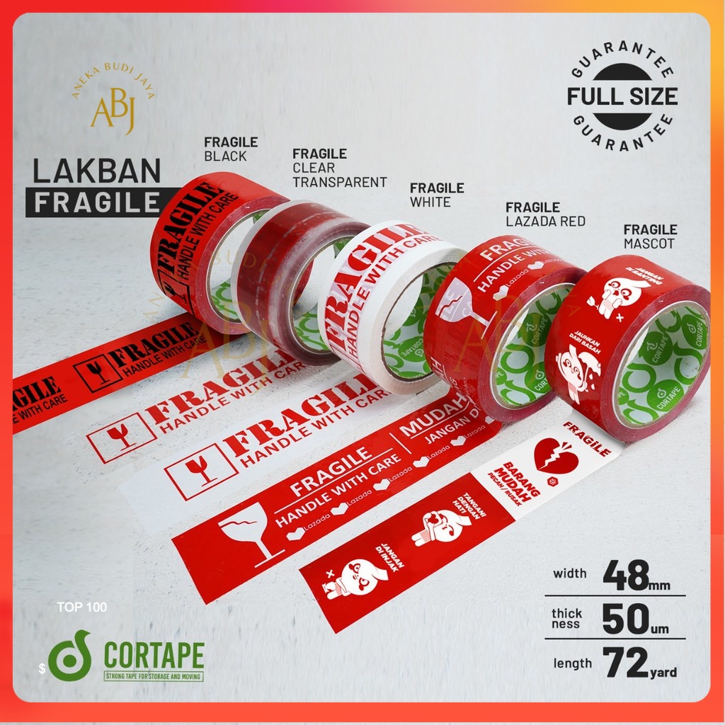 

Lakban Bening - Isolasi Bening - Lakban Fragile - Lakban Fragile Merah Satuan Termura