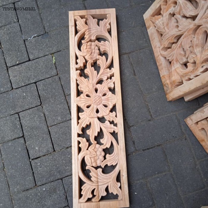 BISA COD ORNAMEN UKIR TEBENG 20x80cm, Ukiran tempel kayu keras, ukir Termurah