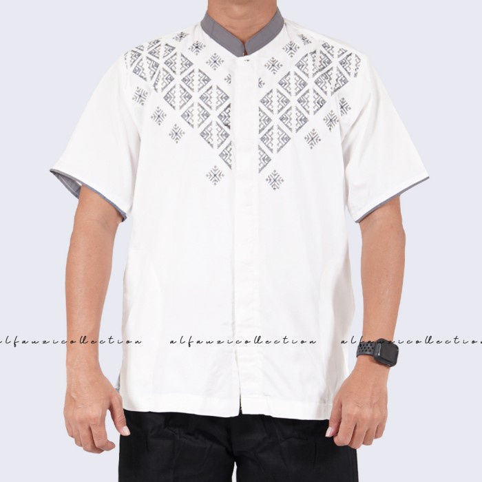 Baju Koko Katun Mikro Bordir /  Koko Lengan Pendek / Koko Dewasa - M