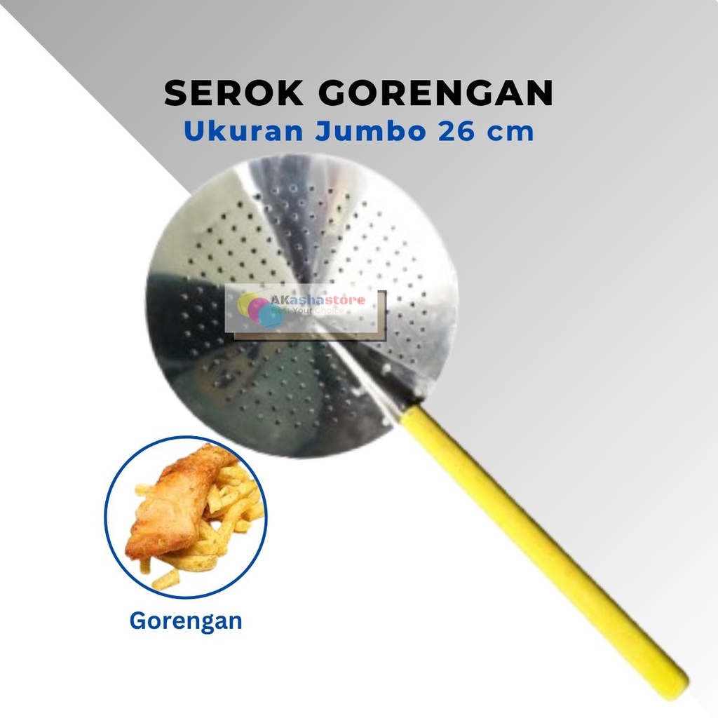 Tirisan Minyak Gorengan Stainless Jumbo 26cm / Serokan Gorengan Gagang Kayu Estetik