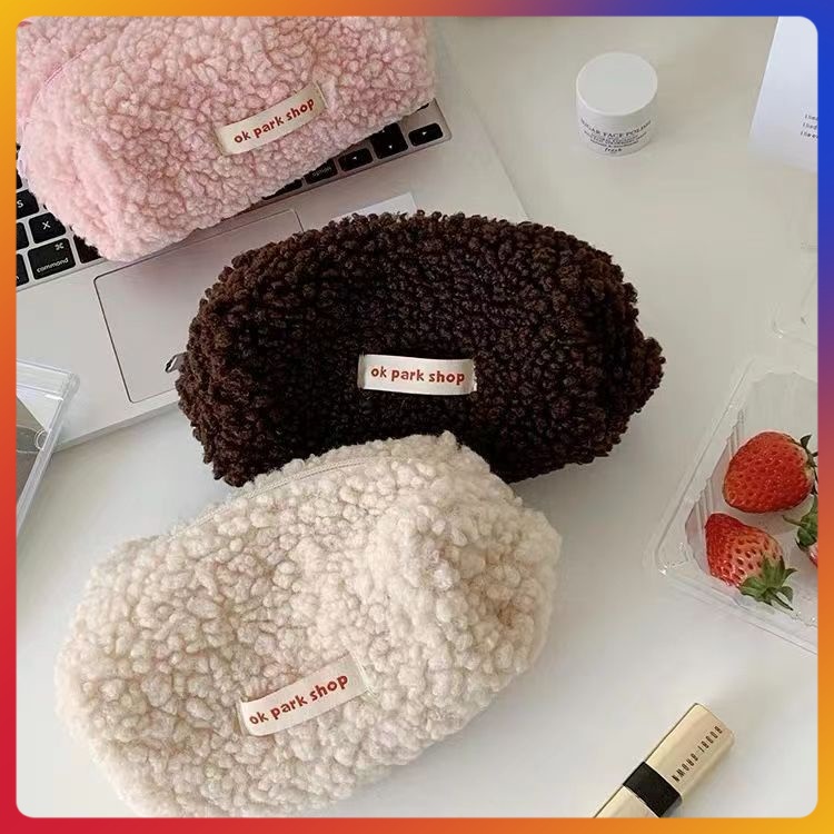 Tas kosmetik tempat pensil mewah Korea/dompet koin tempat pena bulu ayam