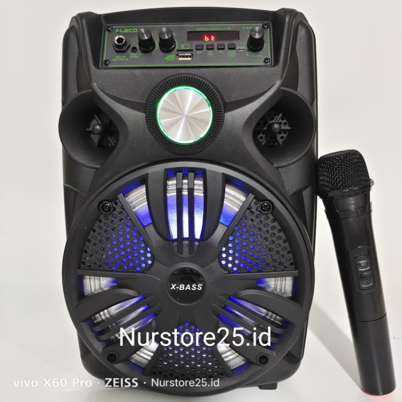 Speaker Bluetooth FLECO F-8955D X-BASS 8,5 Inch Bonus Microphone Wireless Dan Remot Control Radio TF