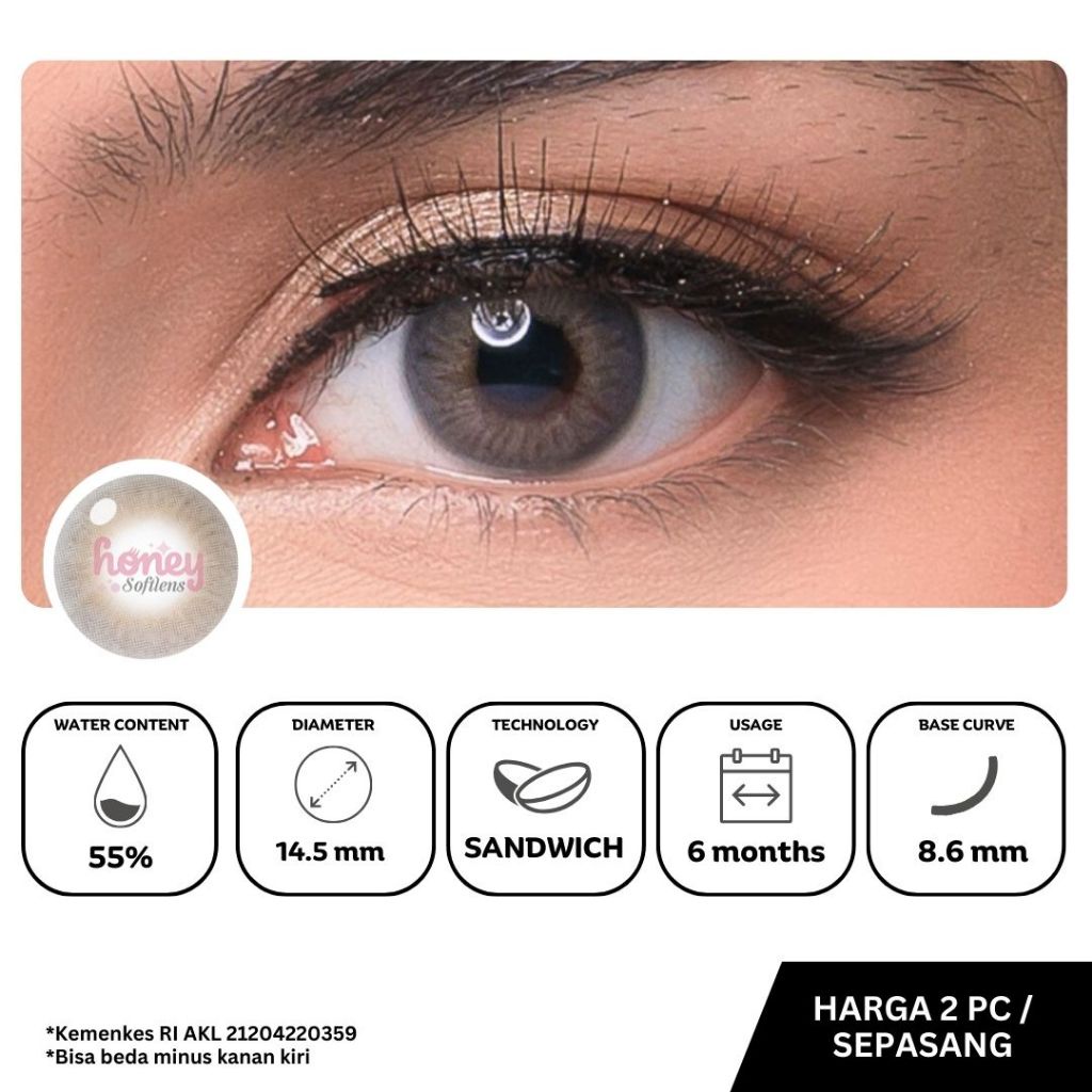 HONEYSOFTLENS Softlens Fio Grey (2pcs/sepasang) - Kitty Kawaii