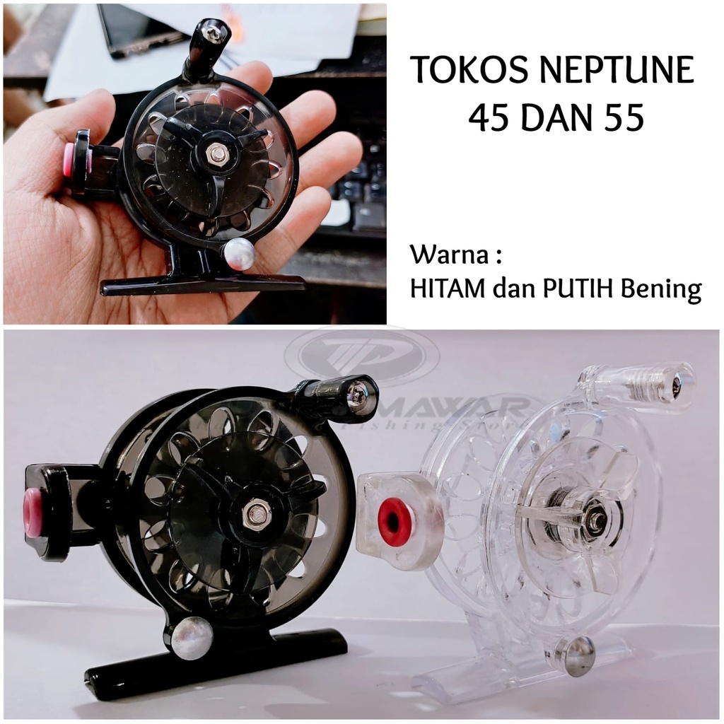 Reel Tokos Neptune 45 Dan 55 /Tokos Abs Hitam Putih Bening Gulungan Senar Pancing Mini Size 4.5cm & 