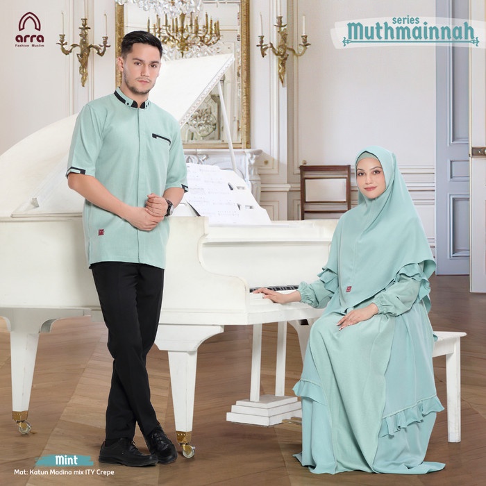Baju lebaran couple keluarga muslim gamis koko 2023  mint - Koko Ayah, S
