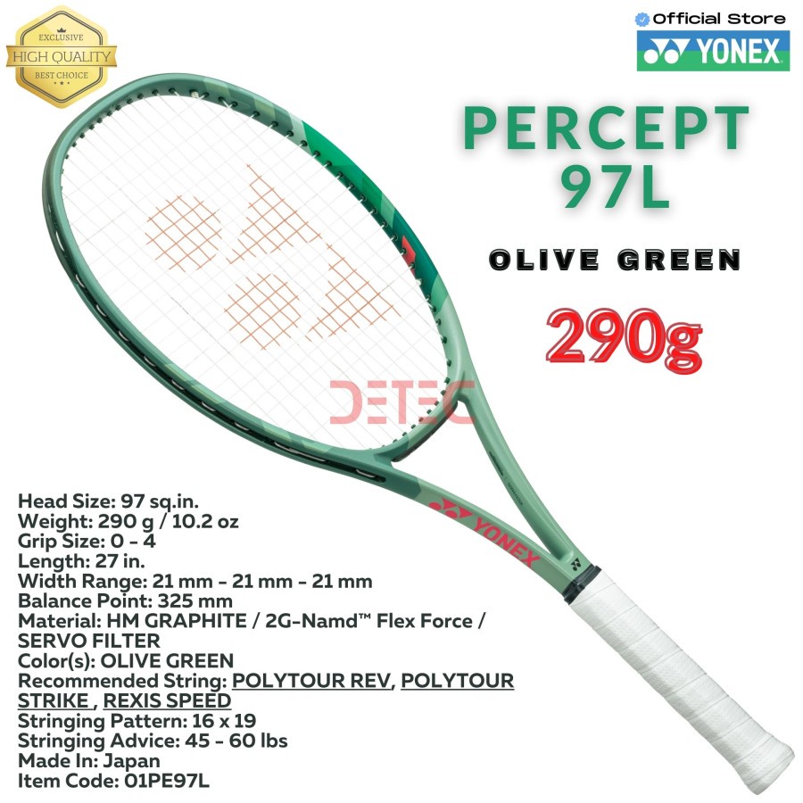 Yonex PERCEPT 97L - 290 gram Olive Green - racket tennis