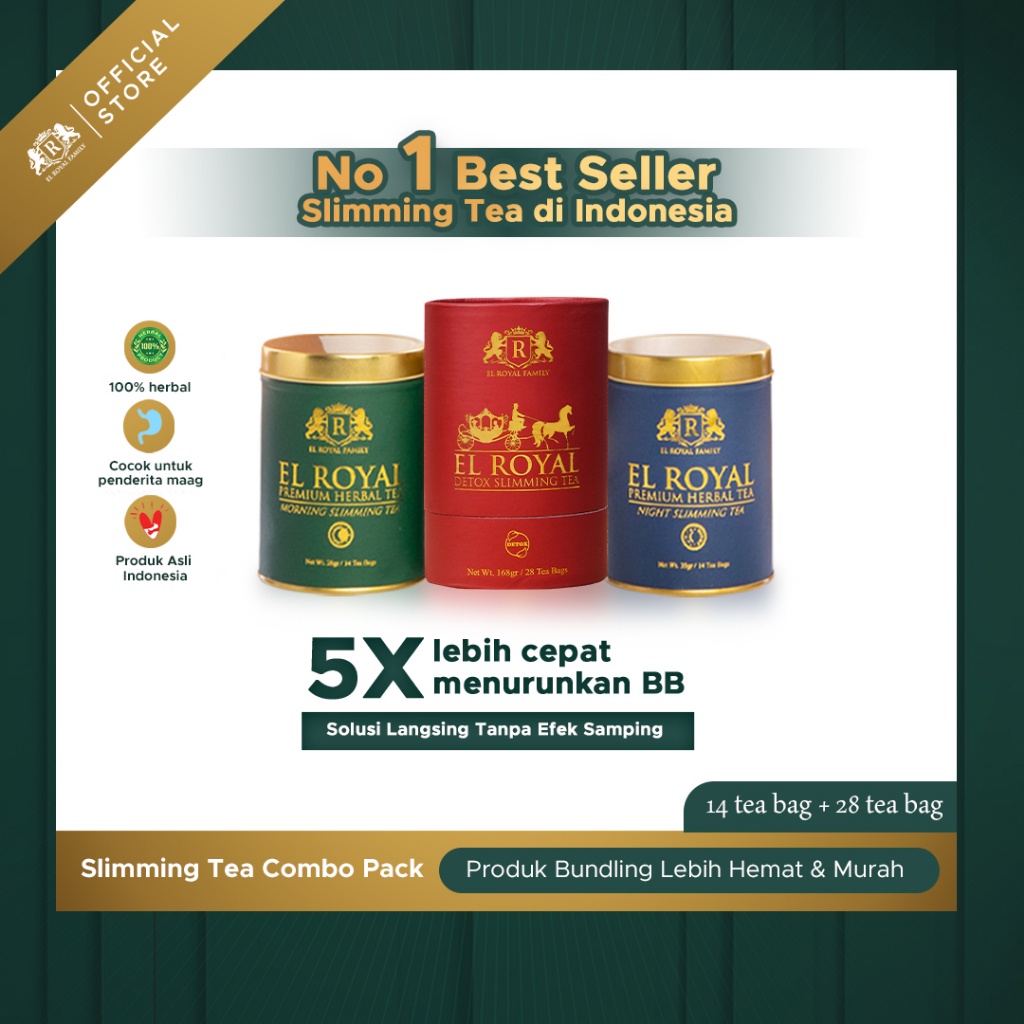

Paket Bundling [1 PAKET EL ROYAL PREMIUM HERBAL TEA & 1 EL ROYAL DETOX SLIMMING TEA] - 5X Lebih Cepat Menurunkan BB & Solusi Langsing dan Buang Racun Tanpa Efek Samping