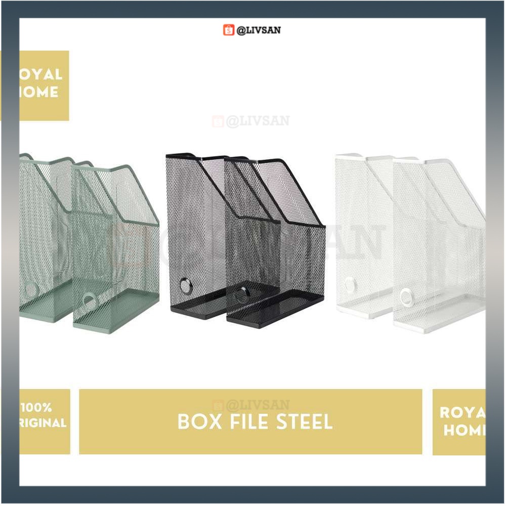 

DRONJONS File organizer set 2 pcs Bahan Besi Baja Hitam Putih Hijau Box File Tempat Buku Majalah kertas holder minimalis elegan elegant mewah wadah livsan