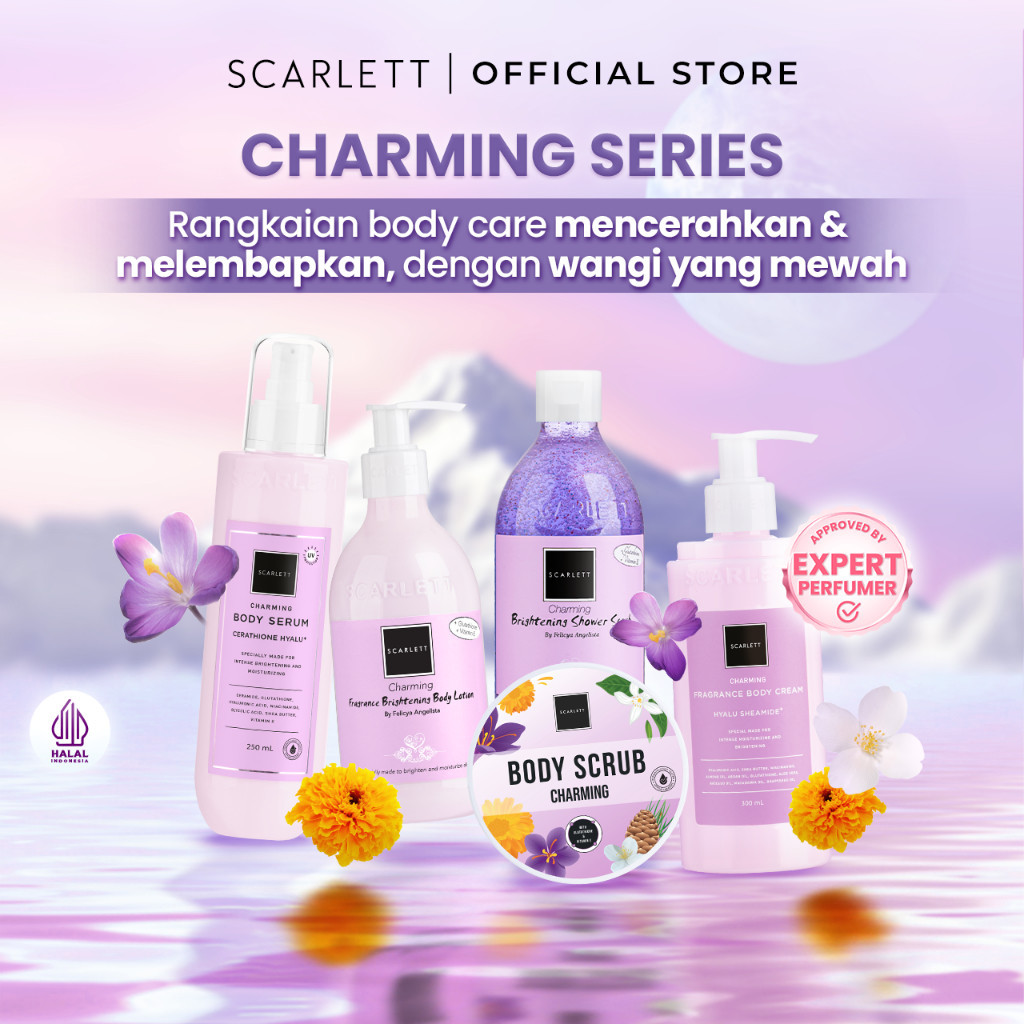 Scarlett 5PCS Whitening Charming Series Paket Body Care Lengkap dengan Aroma Wangi Mewah untuk Mence