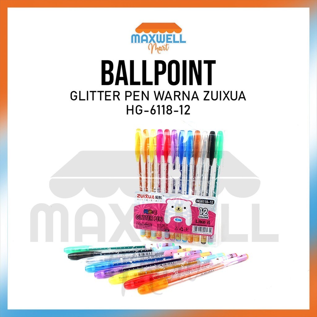 

[ES.JKT] 1 set Pulpen Gel Glitter Zuixua HG6118 / 12pcs pulpen Warna Glitter