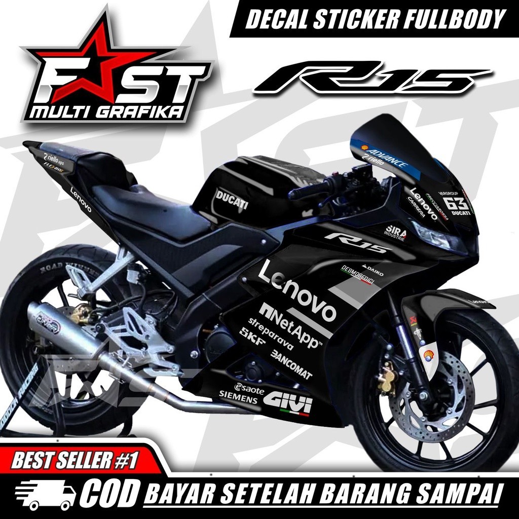 decal r15 v3 stiker decal striping r15 v3 sticker r15 v3 fullbody ducati lenovo