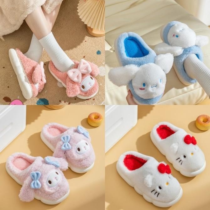 SEPATU SENDAL RUMAH BULU ORI SANRIO KARAKTER MELODY CINNAMOROLL KITTY