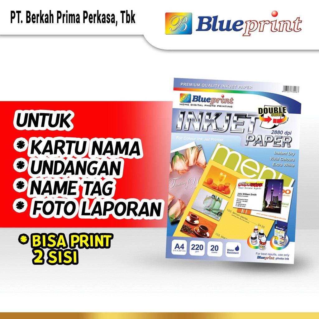 

Kertas Inkjet , Inkjet Double Sided Photo Paper BLUEPRINT A4 220 gsm